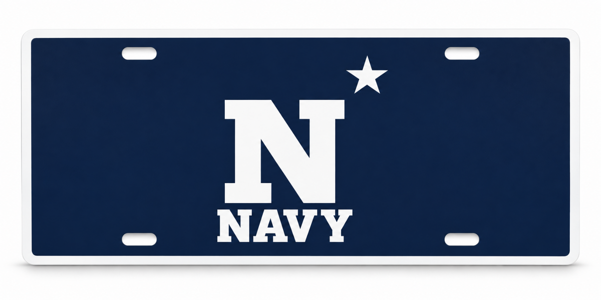 Navy Midshipmen Car Tag 12x6 Dark Navy Blue White Front License Plate - product illustration