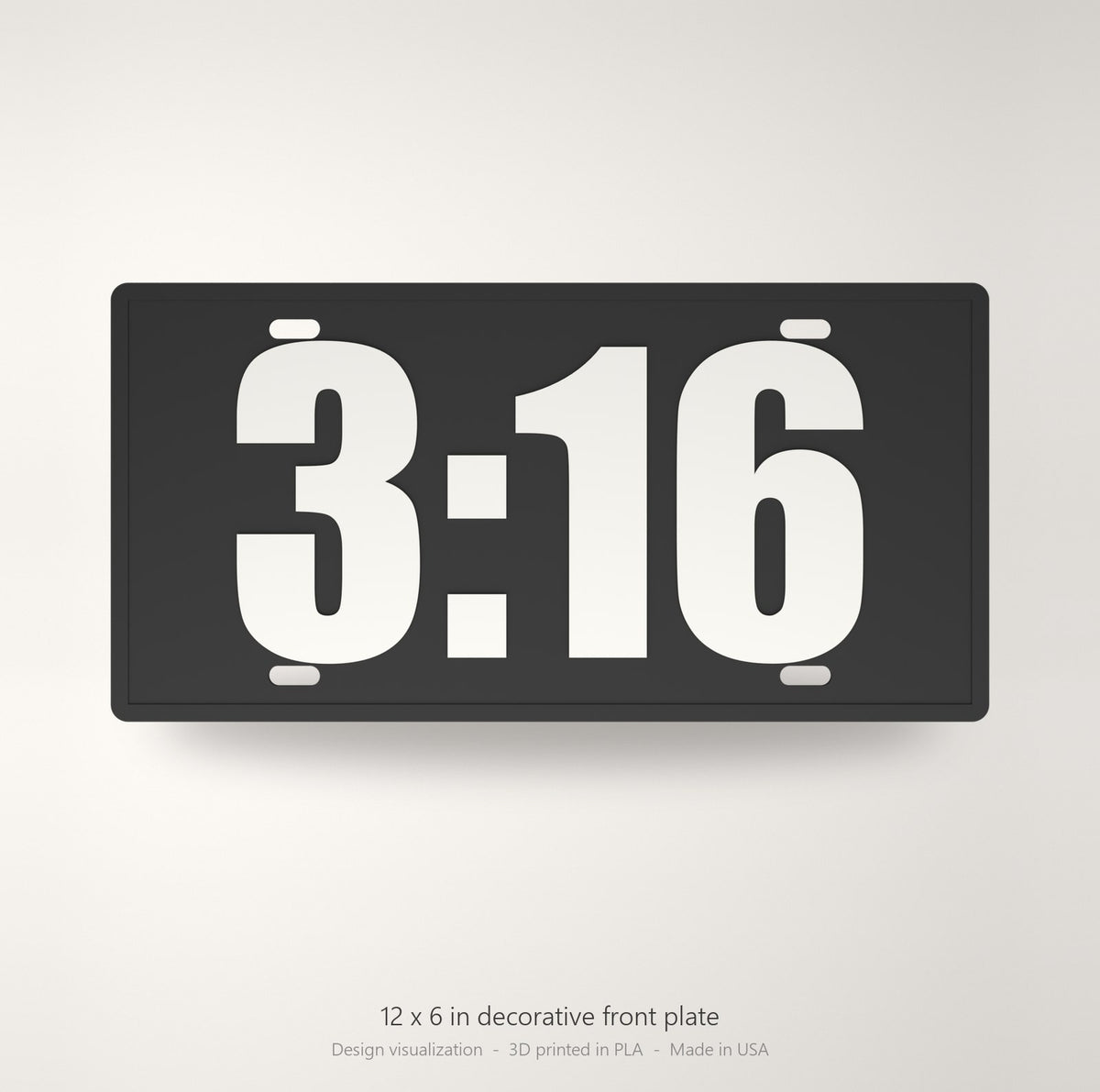 3:16 Jesus Christian Faith License Plate Car Tag 12x6 Black White Front