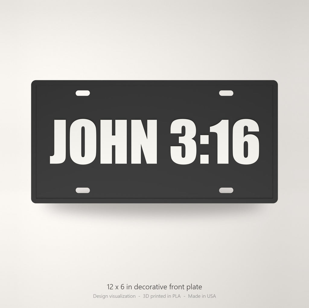 John 3:16 Jesus Christian License Plate Car Tag 12x6 Black White Front