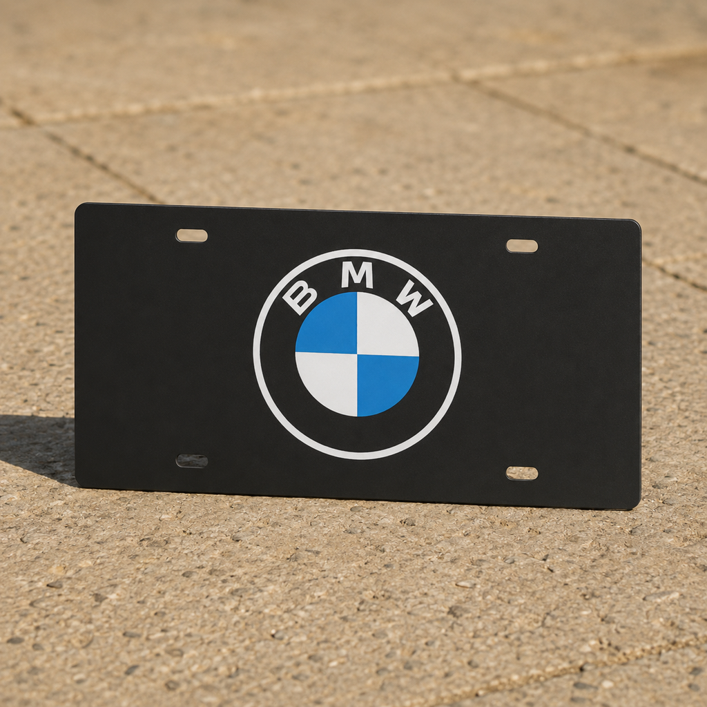 BMW License Plate Car Tag 12x6 Slotted Black Front Vanity 3D Printed
