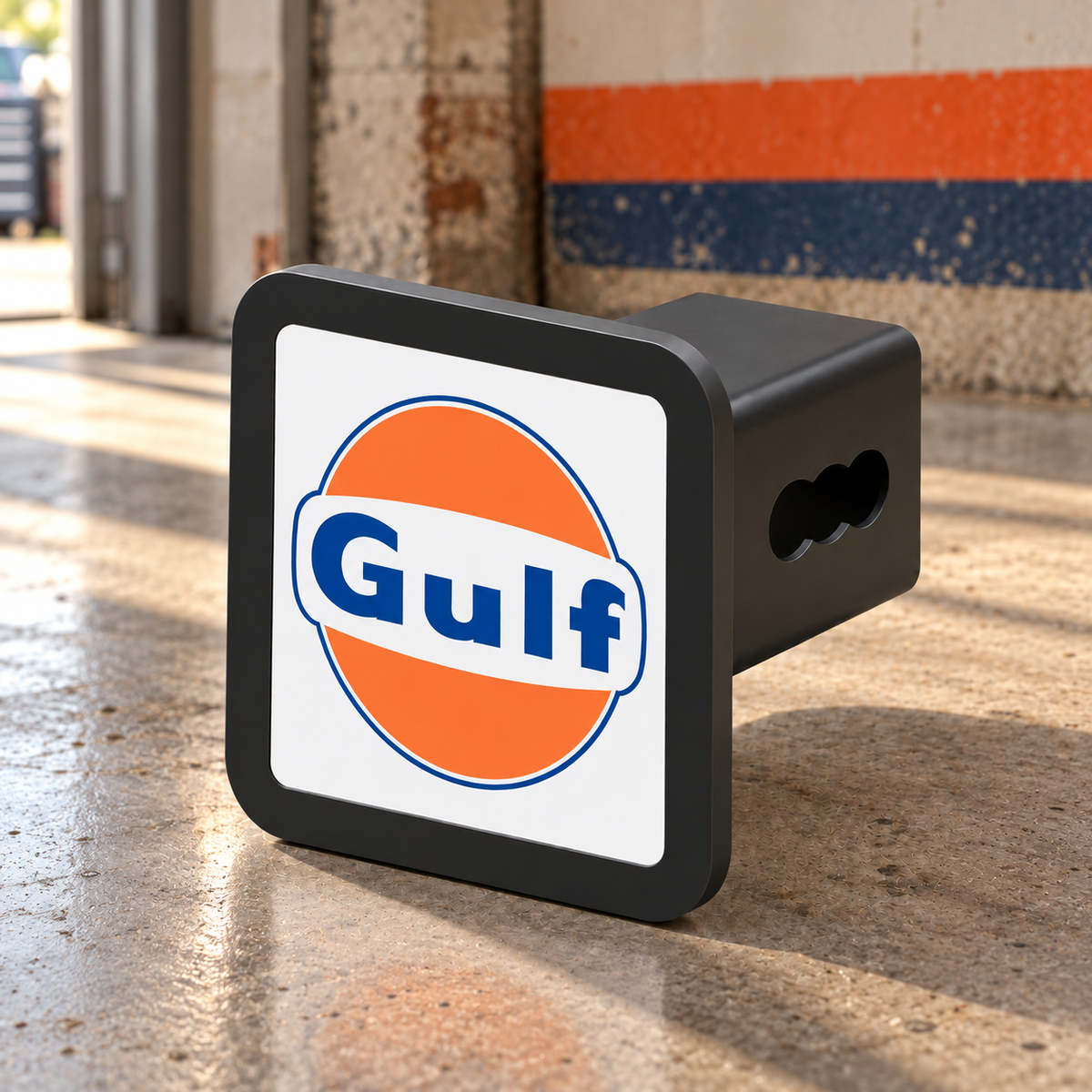 Gulf Logo Hitch Cover 2 Inch Receiver White Black Rim Trailer Truck SUV Tow