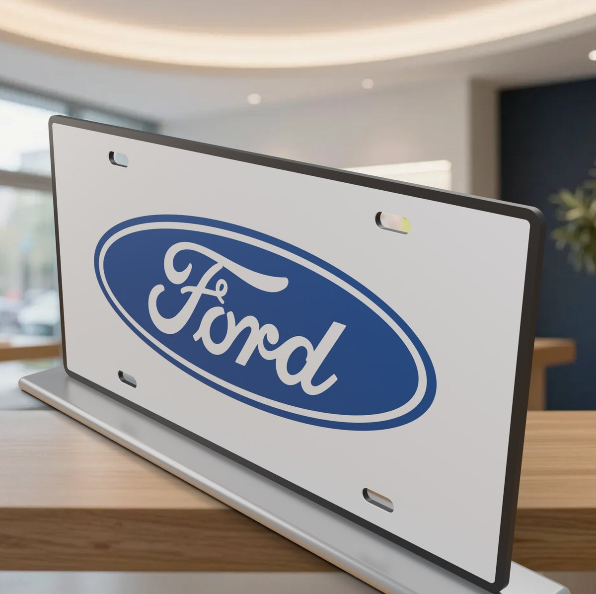 Ford White Face Black Rim License Plate Car Tag 12x6 Slotted Front Novelty