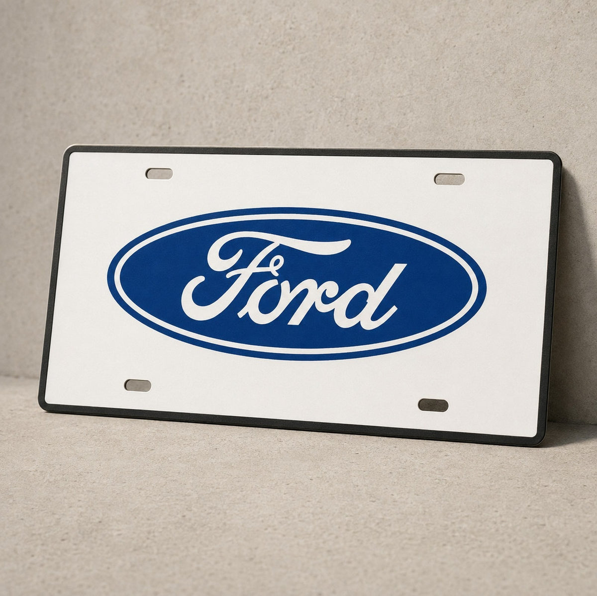 Ford White Face Black Rim License Plate Car Tag 12x6 Slotted Front Novelty