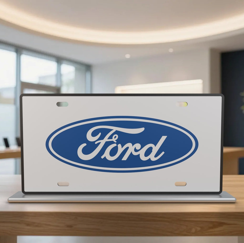 Ford White Face Black Rim License Plate Car Tag 12x6 Slotted Front Novelty