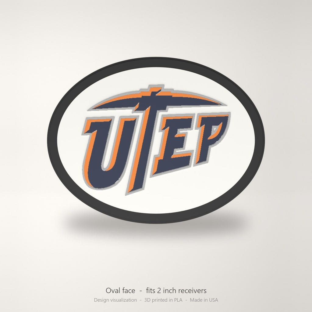 UTEP Miners Oval Trailer Hitch Cover 2 Inch Receiver