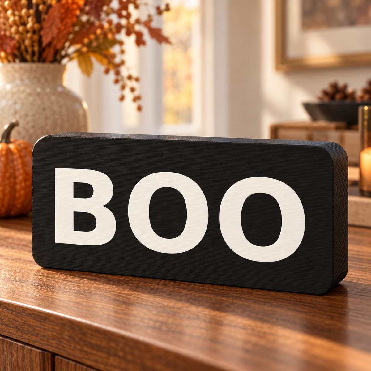 BOO Sign Halloween Shelf Sign Black White Table Decor Tabletop Decoration Unlit