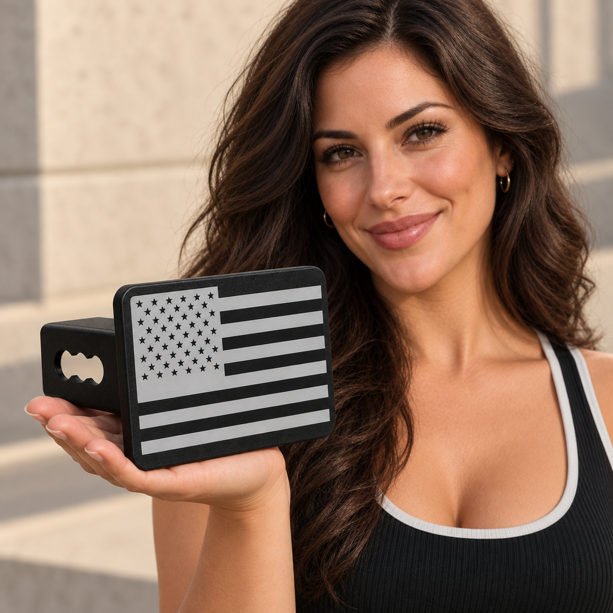 American Flag Hitch Cover 2 Inch Receiver Black Silver Trailer Truck SUV Tow