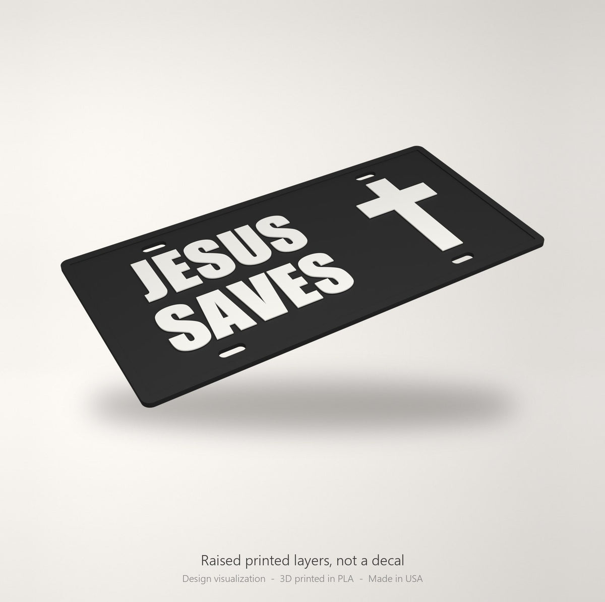 Jesus Saves Christian Cross License Plate Car Tag 12x6 Black White Front
