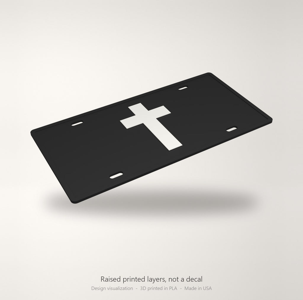 Christian Cross Jesus Faith License Plate Car Tag 12x6 Black White Front