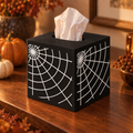Halloween Tissue Box Cover Square Spiderweb Cube Black White or Orange Black