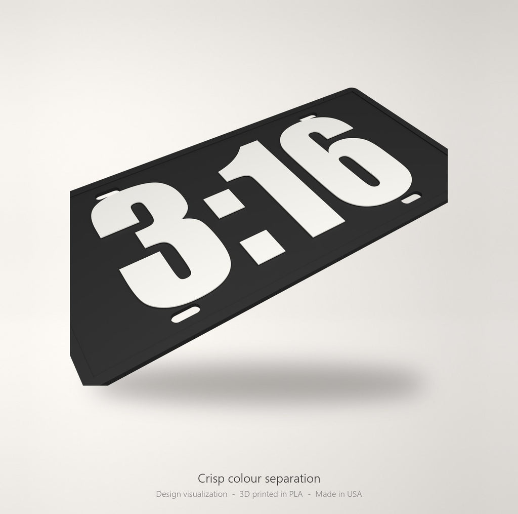 3:16 Jesus Christian Faith License Plate Car Tag 12x6 Black White Front