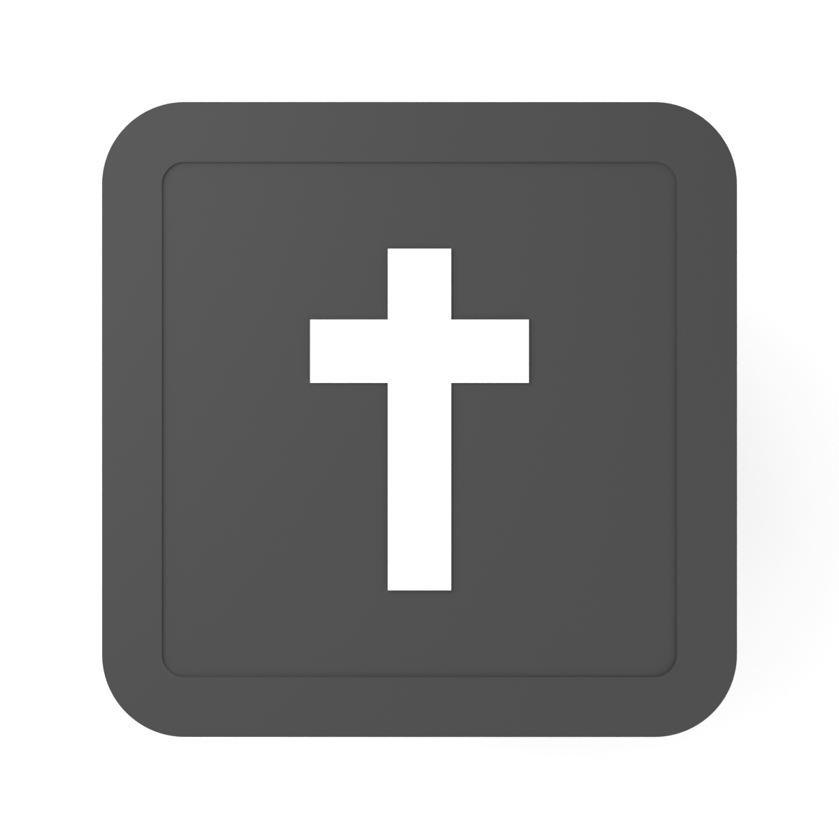 Front design visualization of black 2 inch receiver hitch cover with a centered white Latin cross