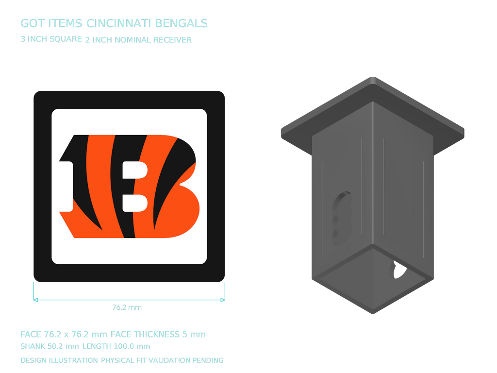 Cincinnati Bengals NFL 3-Inch Square Hitch Cover for 1.25 or 2 Inch Receiver