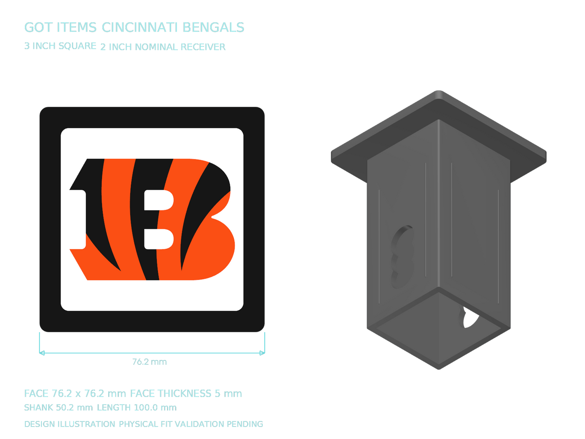 Cincinnati Bengals NFL 3-Inch Square Hitch Cover for 1.25 or 2 Inch Receiver