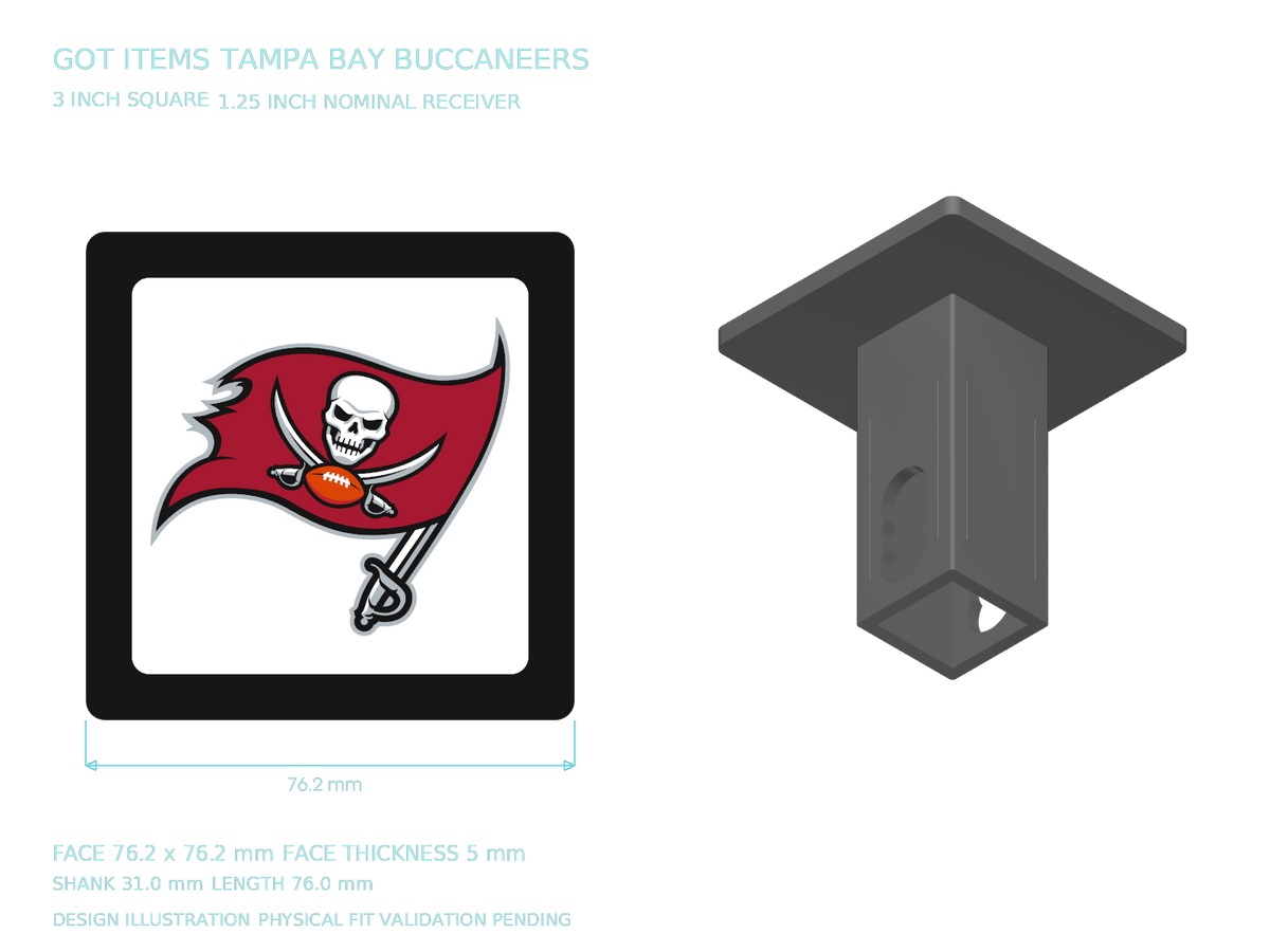 Tampa Bay Buccaneers NFL 3-Inch Square Hitch Cover for 1.25 or 2 Inch Receiver
