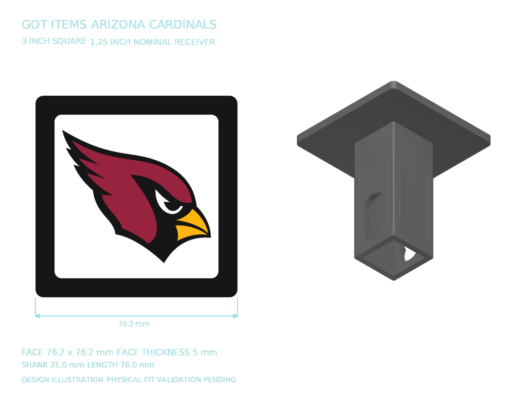 Arizona Cardinals NFL 3-Inch Square Hitch Cover for 1.25 or 2 Inch Receiver