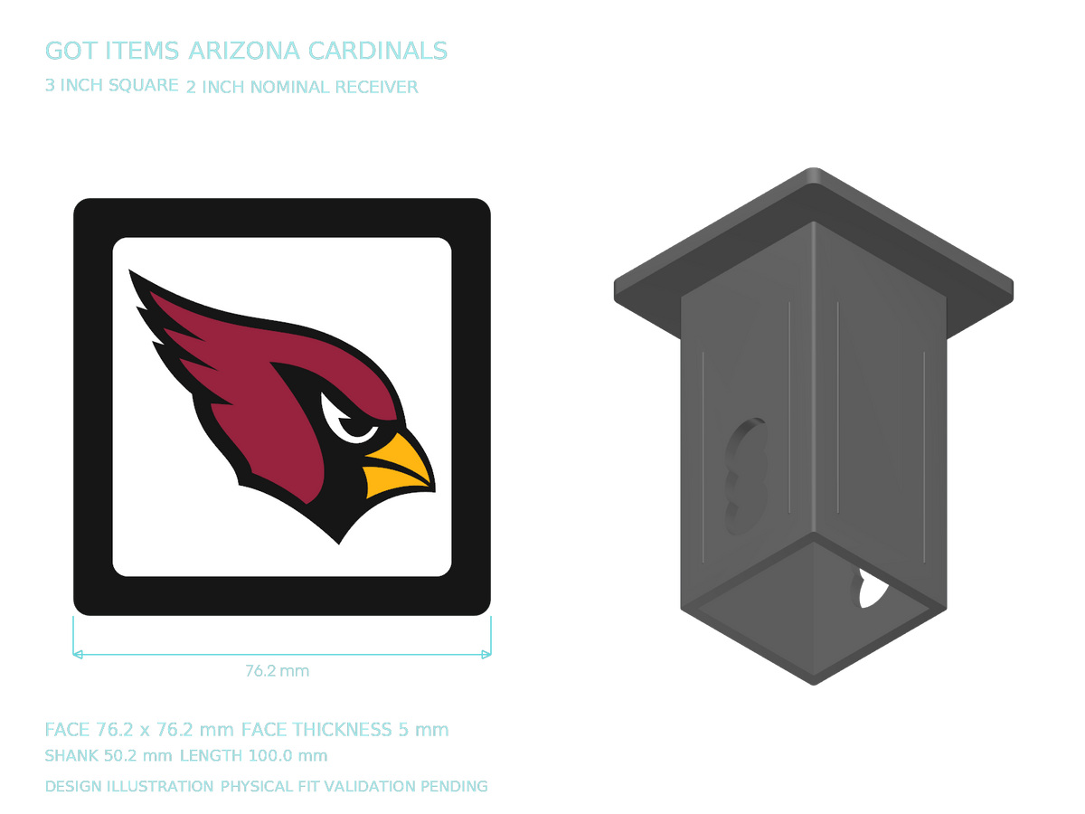 Arizona Cardinals NFL 3-Inch Square Hitch Cover for 1.25 or 2 Inch Receiver