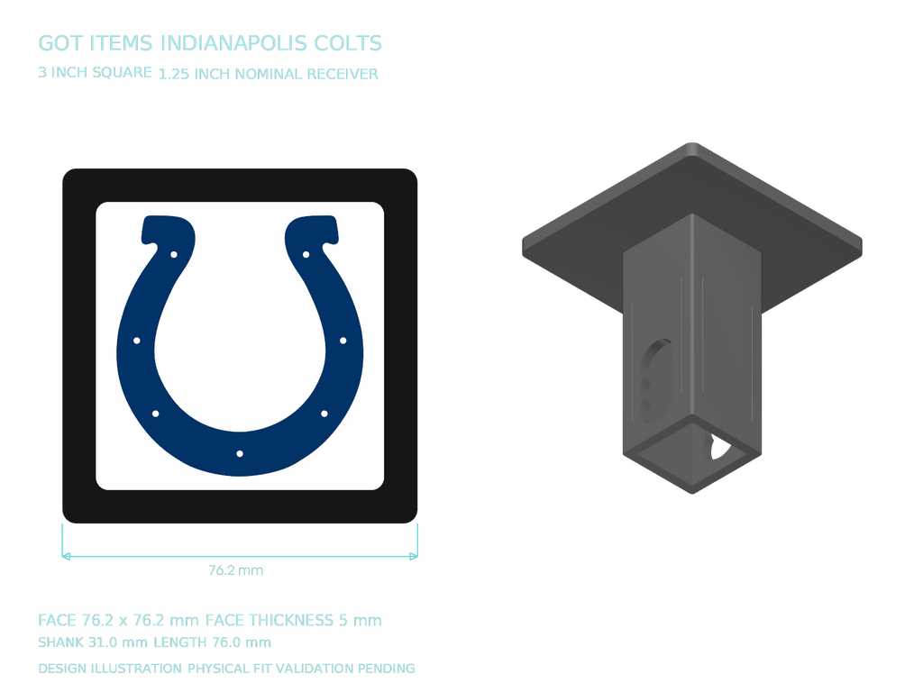 Indianapolis Colts NFL 3-Inch Square Hitch Cover for 1.25 or 2 Inch Receiver