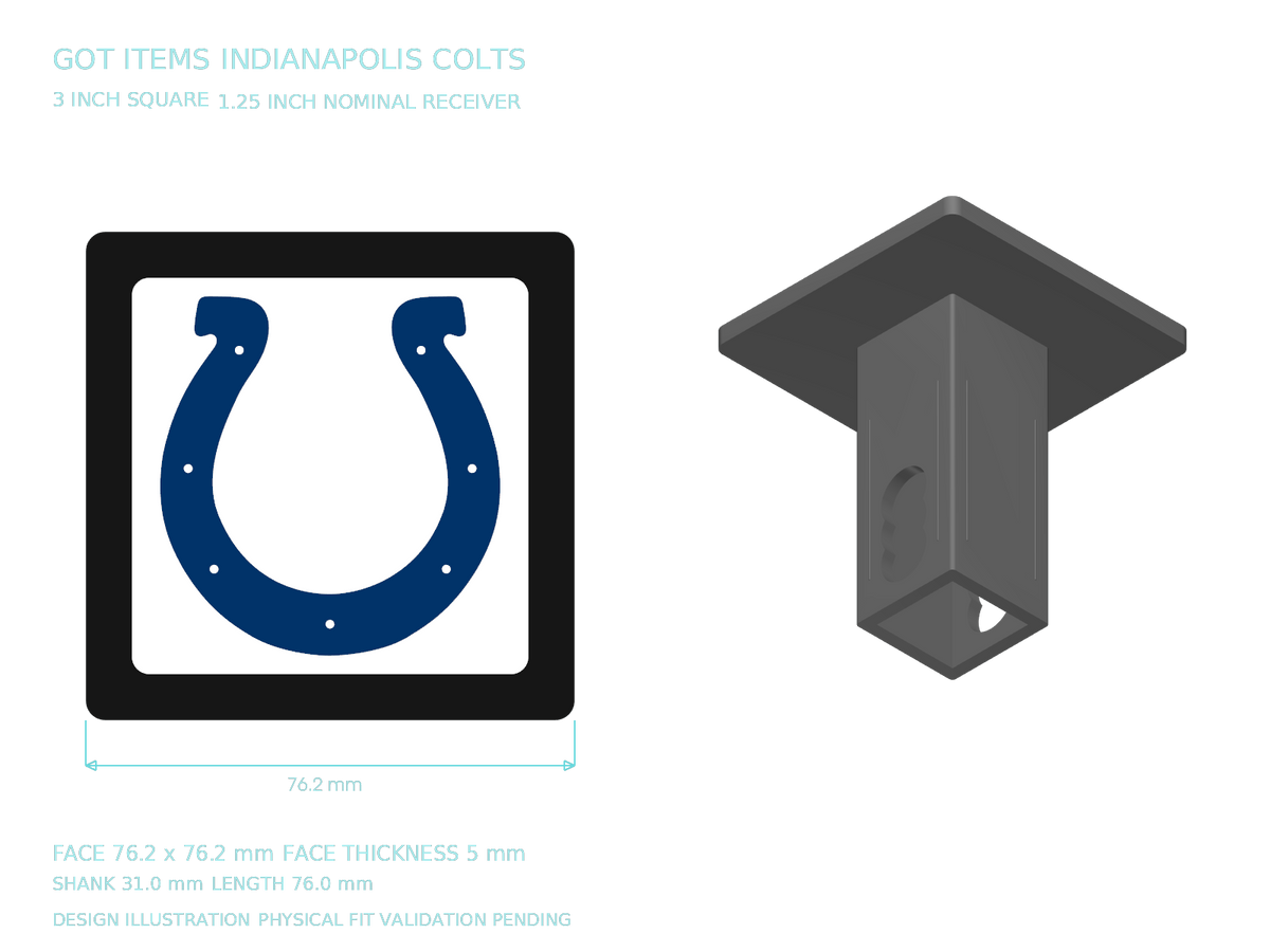 Indianapolis Colts NFL 3-Inch Square Hitch Cover for 1.25 or 2 Inch Receiver