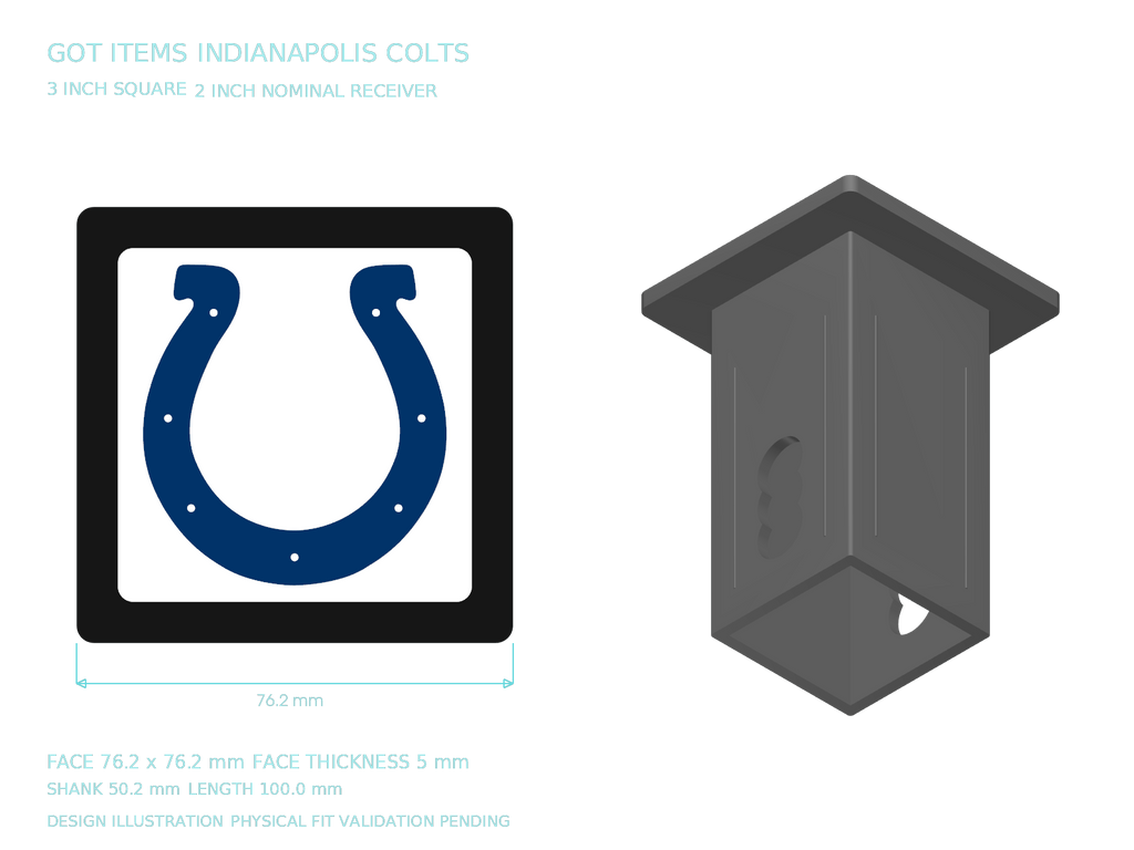 Indianapolis Colts NFL 3-Inch Square Hitch Cover for 1.25 or 2 Inch Receiver