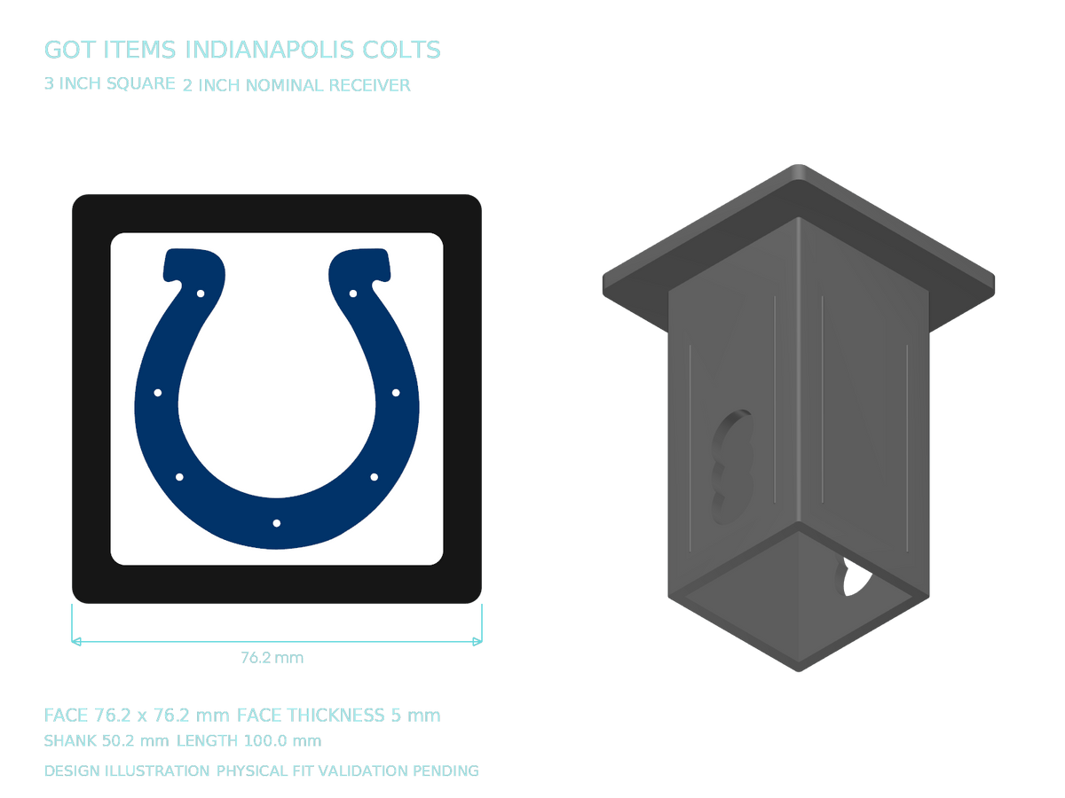Indianapolis Colts NFL 3-Inch Square Hitch Cover for 1.25 or 2 Inch Receiver