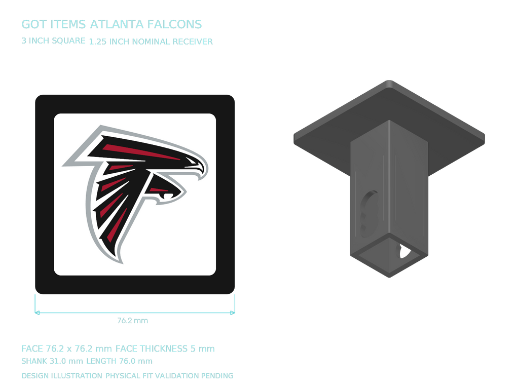 Atlanta Falcons NFL 3-Inch Square Hitch Cover for 1.25 or 2 Inch Receiver