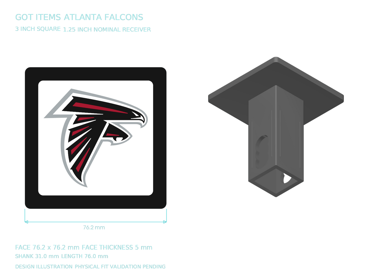 Atlanta Falcons NFL 3-Inch Square Hitch Cover for 1.25 or 2 Inch Receiver