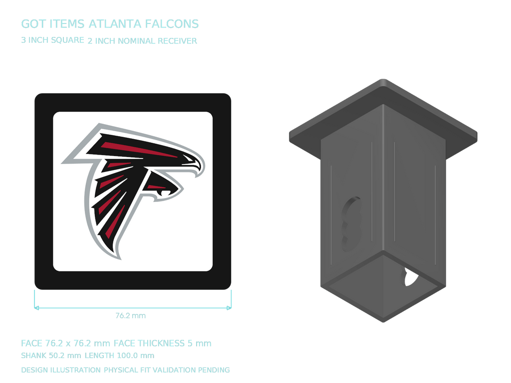 Atlanta Falcons NFL 3-Inch Square Hitch Cover for 1.25 or 2 Inch Receiver