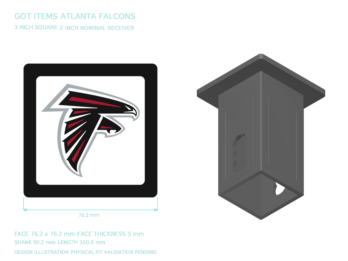 Atlanta Falcons NFL 3-Inch Square Hitch Cover for 1.25 or 2 Inch Receiver