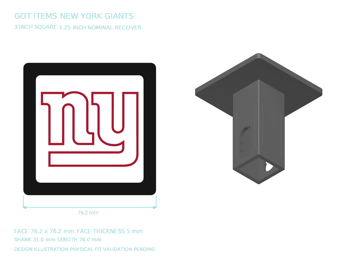 New York Giants NFL 3-Inch Square Hitch Cover for 1.25 or 2 Inch Receiver