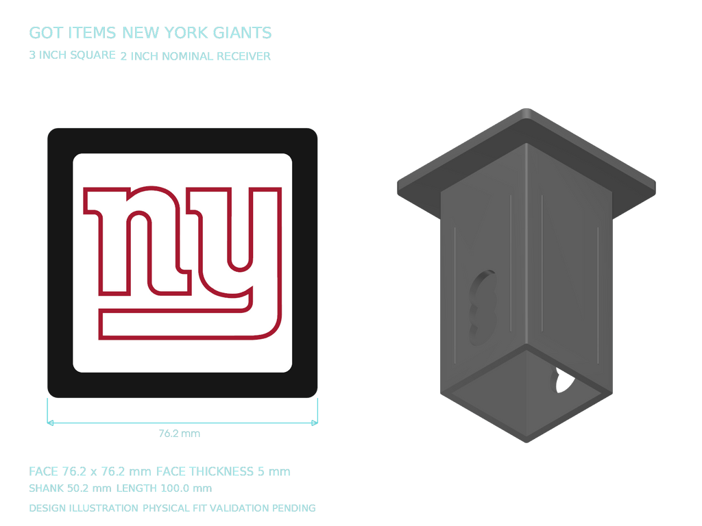New York Giants NFL 3-Inch Square Hitch Cover for 1.25 or 2 Inch Receiver