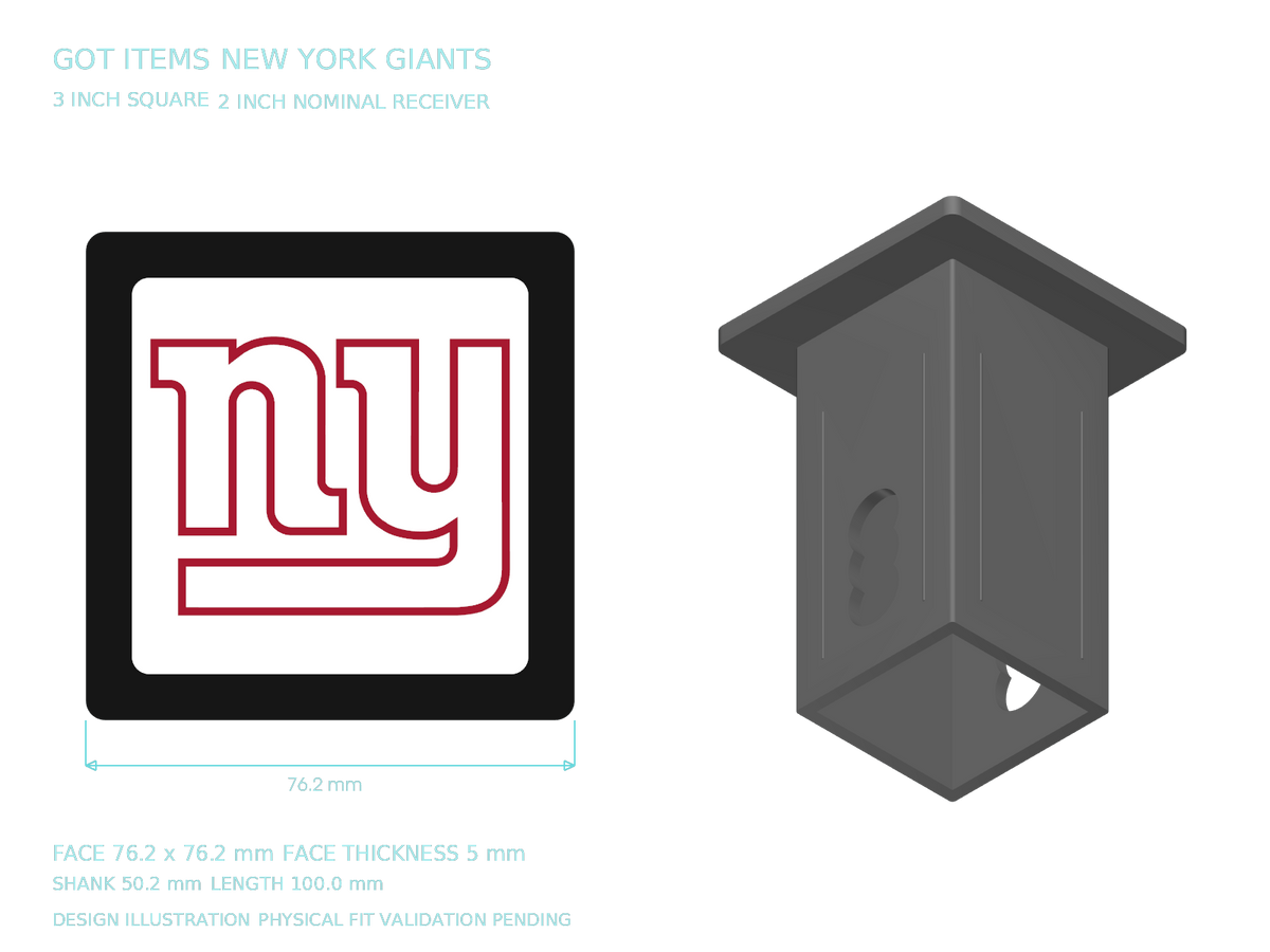 New York Giants NFL 3-Inch Square Hitch Cover for 1.25 or 2 Inch Receiver