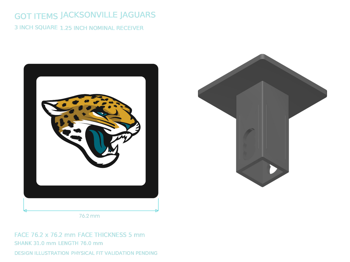 Jacksonville Jaguars NFL 3-Inch Square Hitch Cover for 1.25 or 2 Inch Receiver