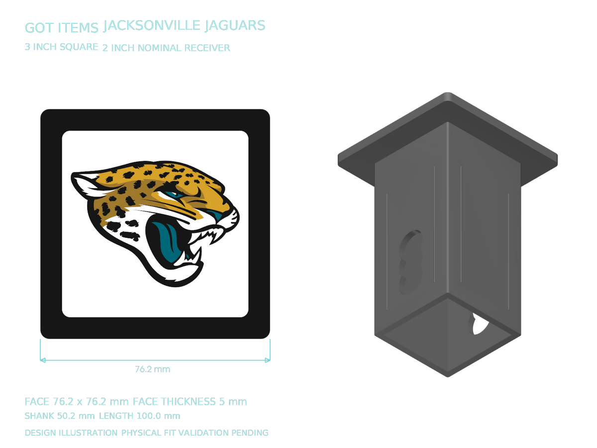 Jacksonville Jaguars NFL 3-Inch Square Hitch Cover for 1.25 or 2 Inch Receiver