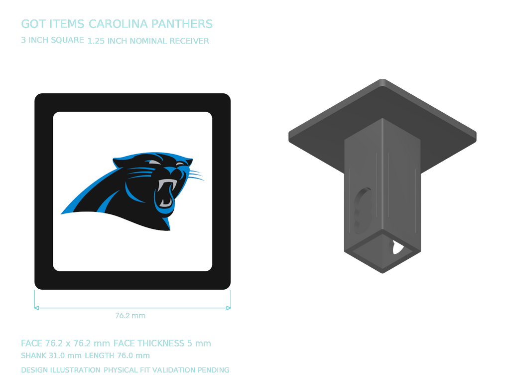 Carolina Panthers NFL 3-Inch Square Hitch Cover for 1.25 or 2 Inch Receiver