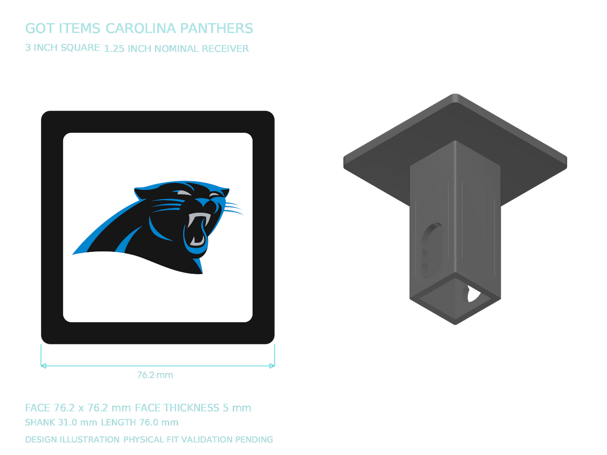 Carolina Panthers NFL 3-Inch Square Hitch Cover for 1.25 or 2 Inch Receiver