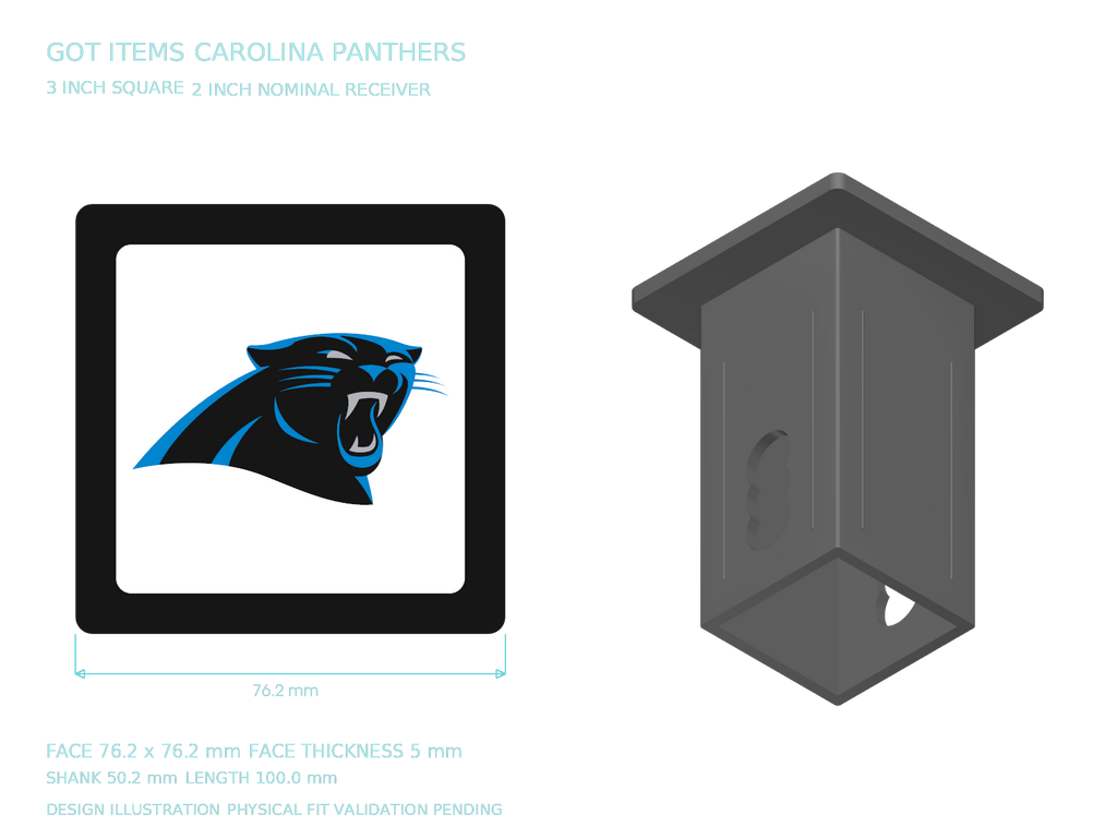 Carolina Panthers NFL 3-Inch Square Hitch Cover for 1.25 or 2 Inch Receiver