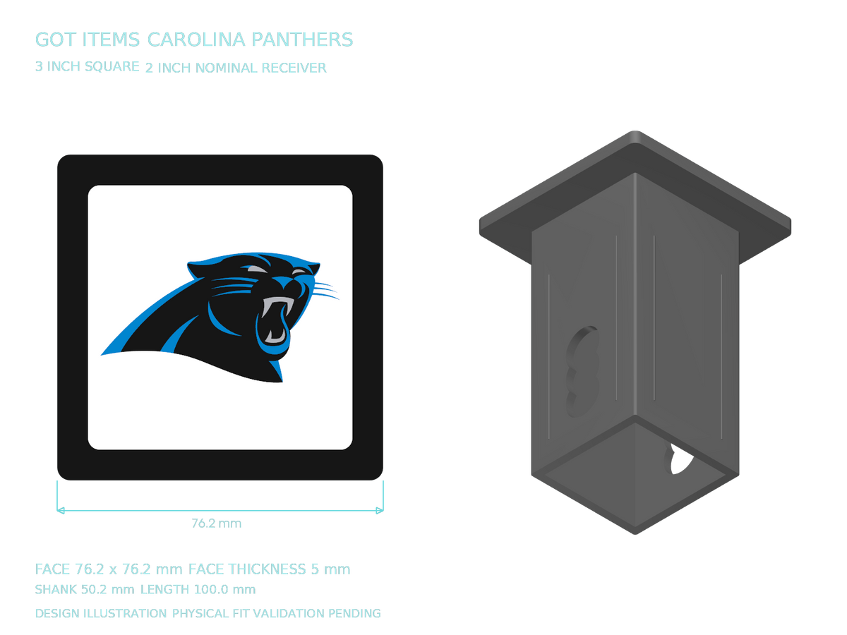 Carolina Panthers NFL 3-Inch Square Hitch Cover for 1.25 or 2 Inch Receiver