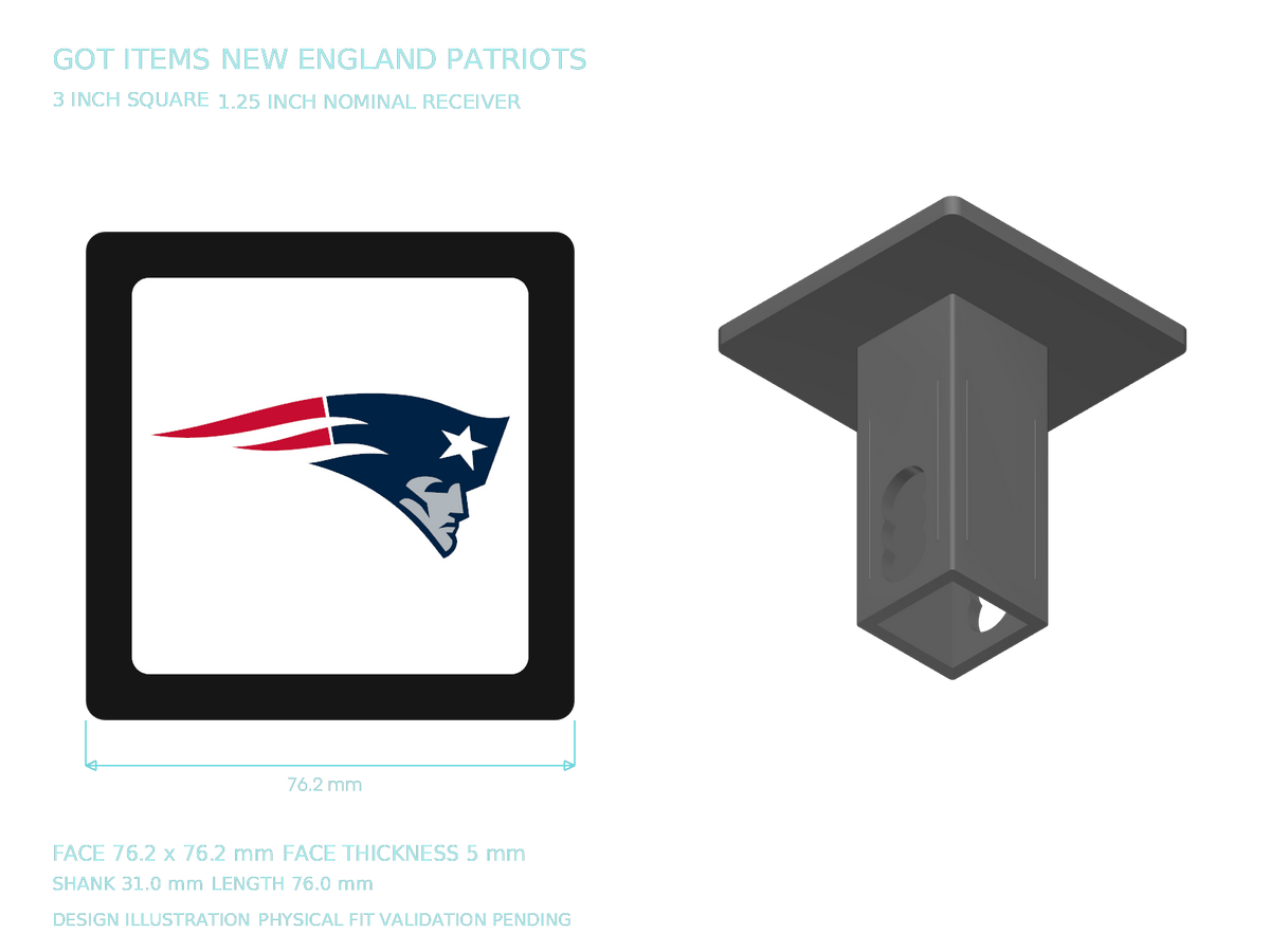 New England Patriots NFL 3-Inch Square Hitch Cover for 1.25 or 2 Inch Receiver