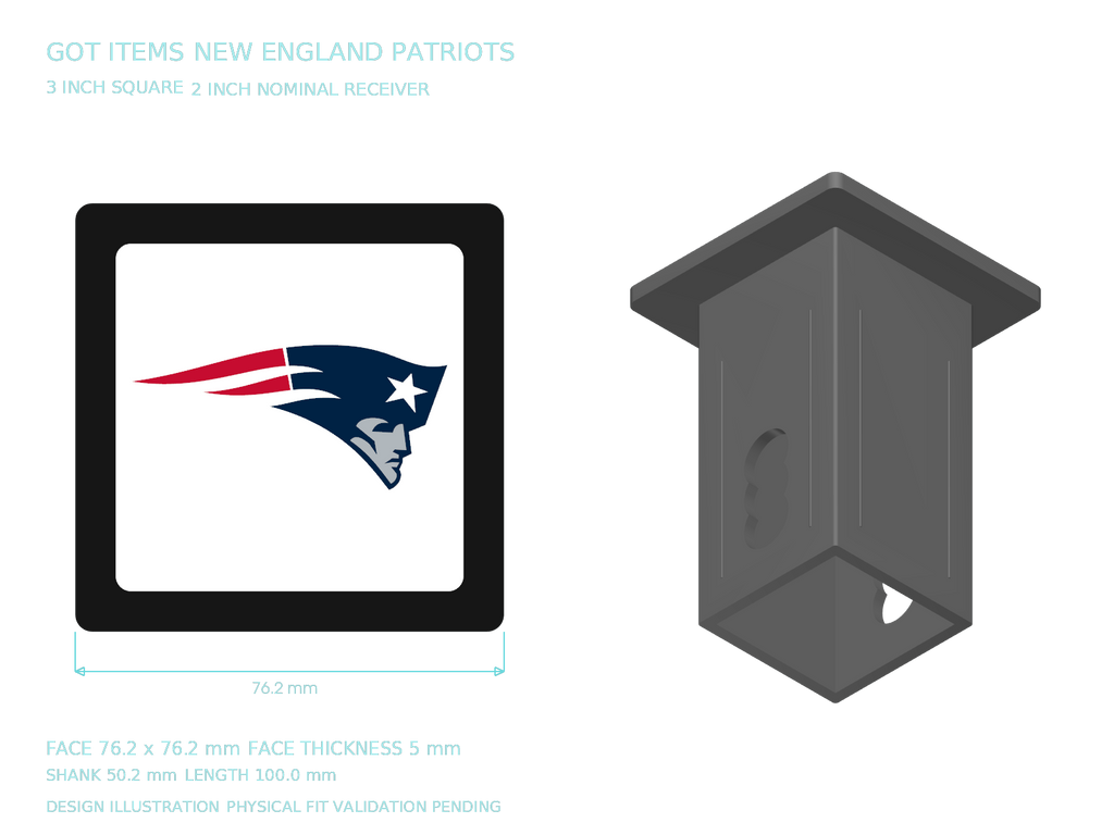New England Patriots NFL 3-Inch Square Hitch Cover for 1.25 or 2 Inch Receiver