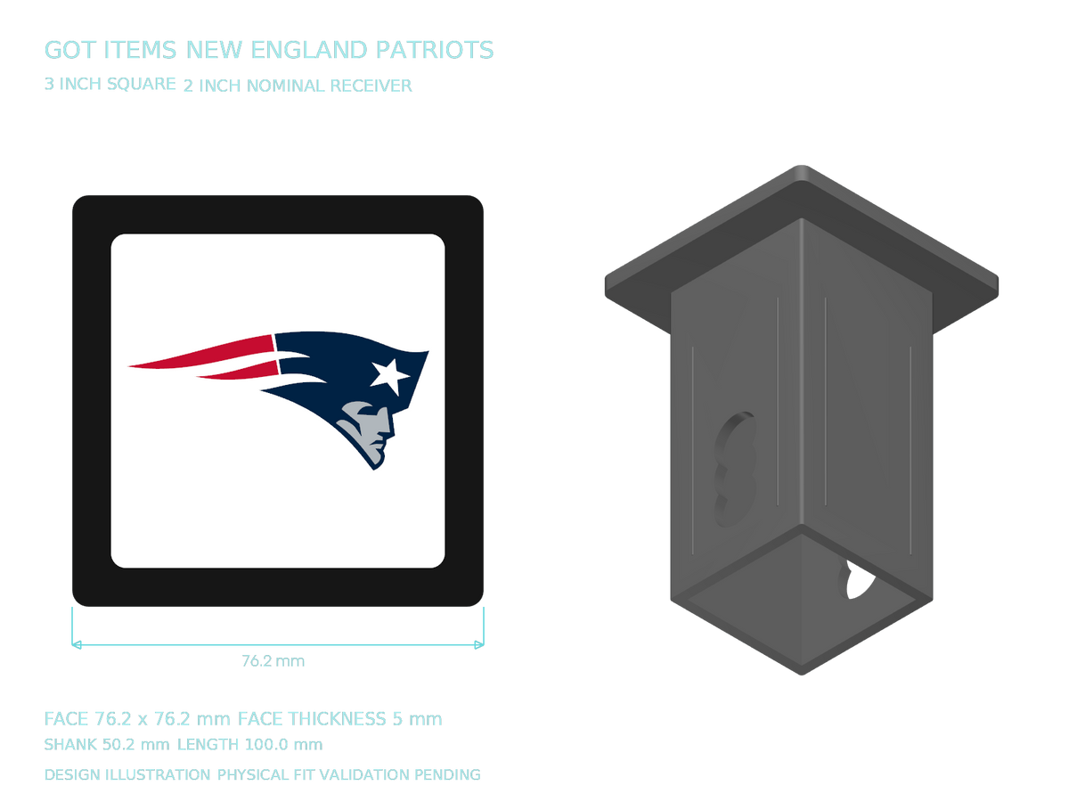 New England Patriots NFL 3-Inch Square Hitch Cover for 1.25 or 2 Inch Receiver