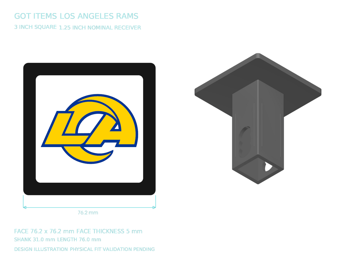Los Angeles Rams NFL 3-Inch Square Hitch Cover for 1.25 or 2 Inch Receiver