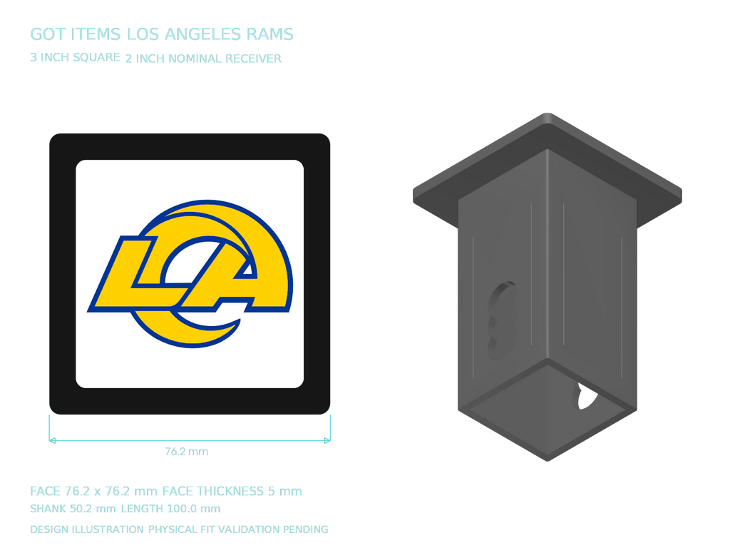 Los Angeles Rams NFL 3-Inch Square Hitch Cover for 1.25 or 2 Inch Receiver