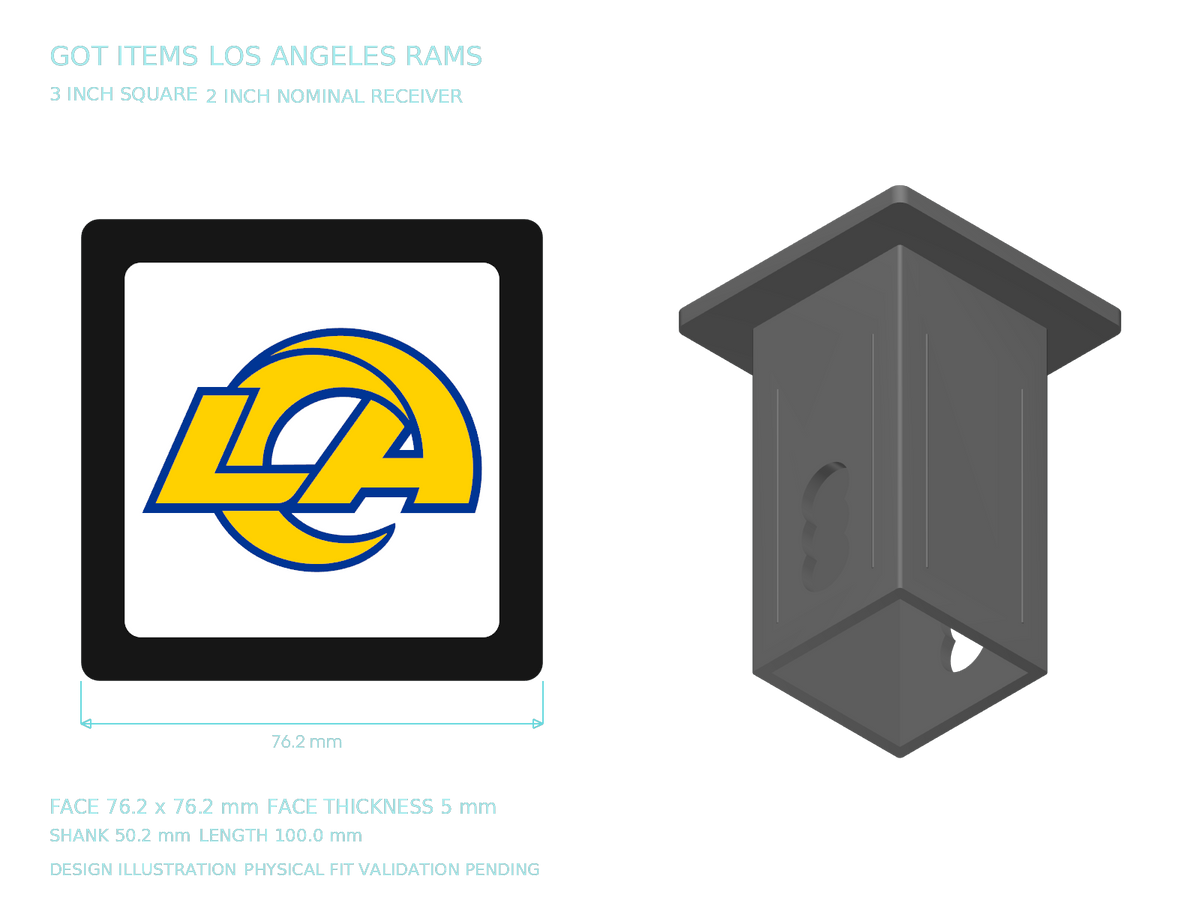 Los Angeles Rams NFL 3-Inch Square Hitch Cover for 1.25 or 2 Inch Receiver
