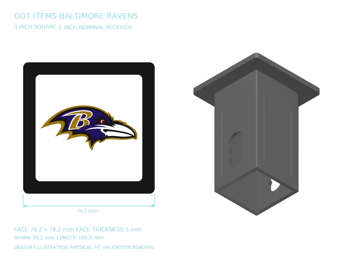 Baltimore Ravens NFL 3-Inch Square Hitch Cover for 1.25 or 2 Inch Receiver