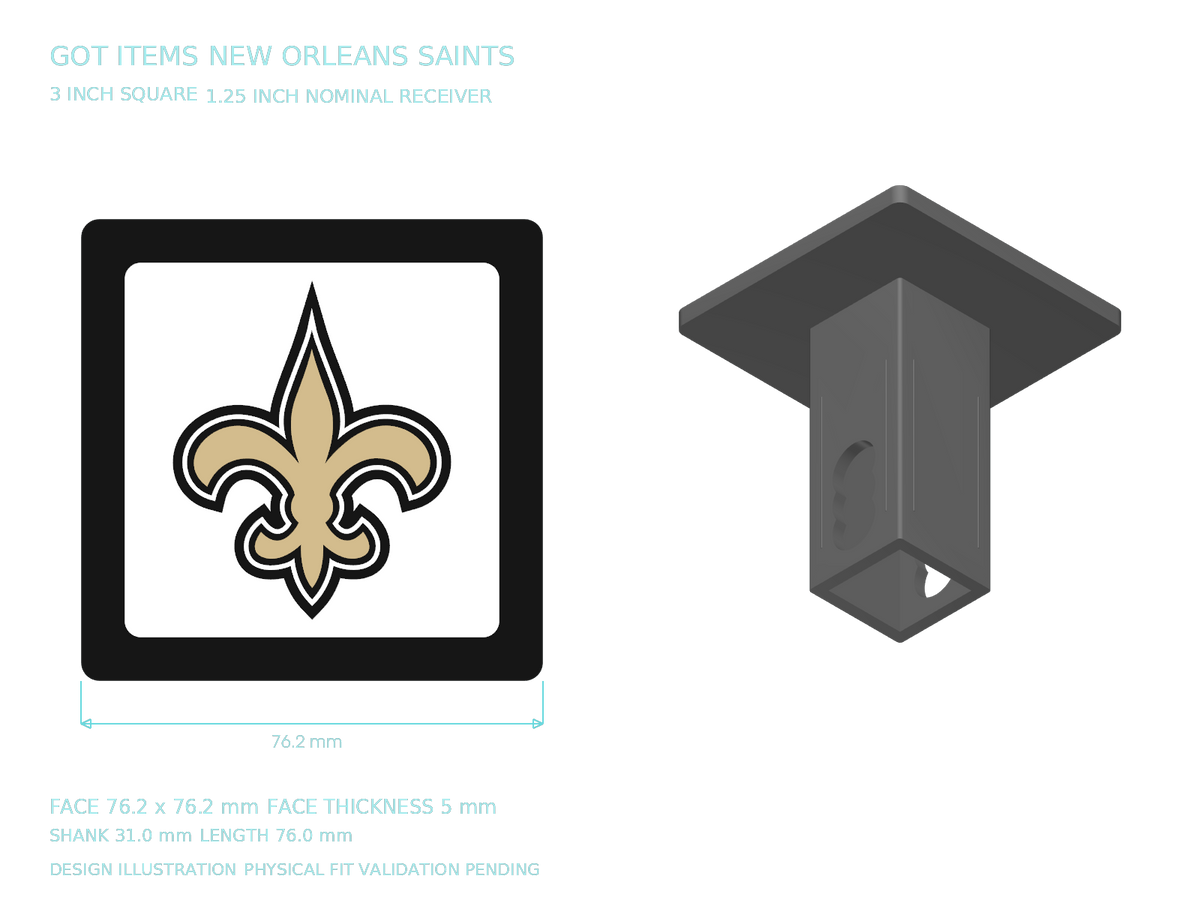 New Orleans Saints NFL 3-Inch Square Hitch Cover for 1.25 or 2 Inch Receiver