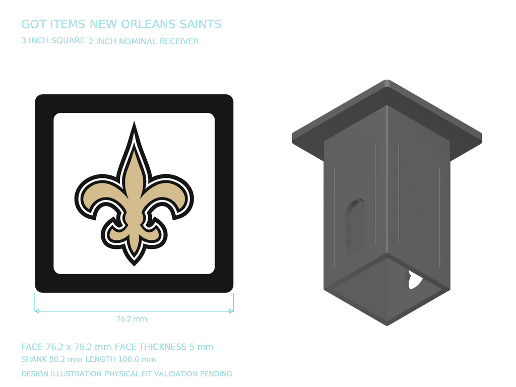 New Orleans Saints NFL 3-Inch Square Hitch Cover for 1.25 or 2 Inch Receiver