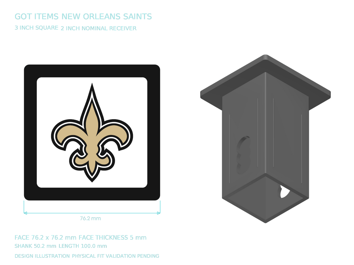 New Orleans Saints NFL 3-Inch Square Hitch Cover for 1.25 or 2 Inch Receiver