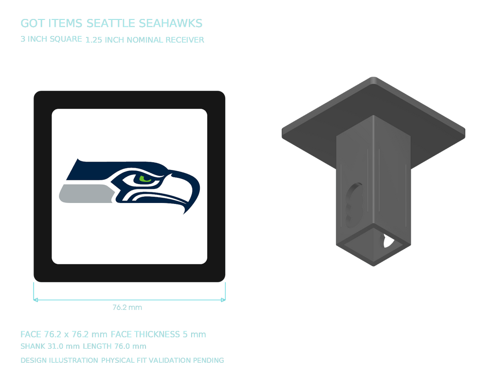 Seattle Seahawks NFL 3-Inch Square Hitch Cover for 1.25 or 2 Inch Receiver