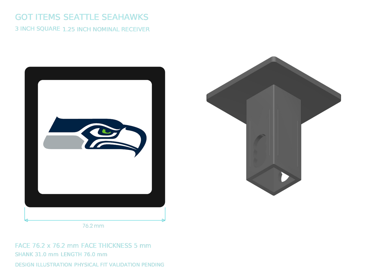 Seattle Seahawks NFL 3-Inch Square Hitch Cover for 1.25 or 2 Inch Receiver